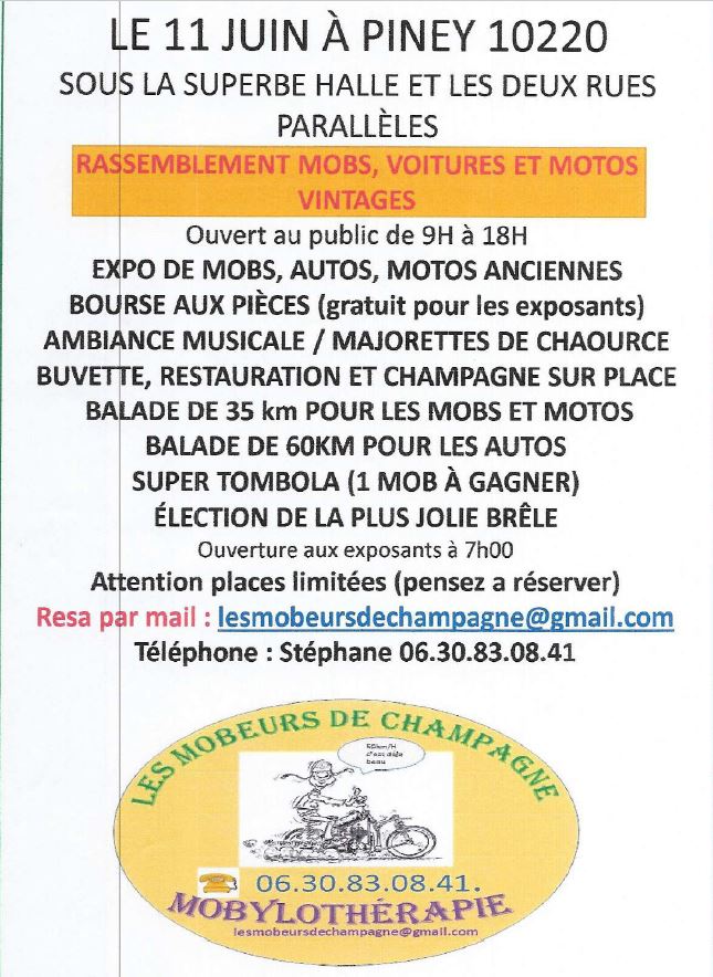 Rassemblement organisé par les Mobeurs de Champagne, dimanche 11 juin de 9h à 18h sous la halle